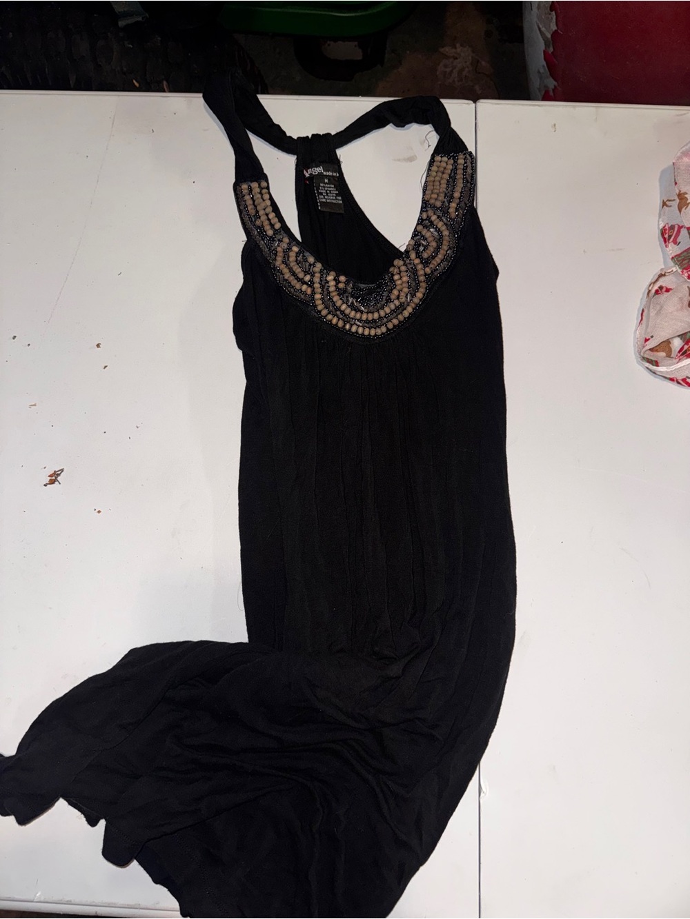 Black Beaded Neckline Racerback Maxi Dress